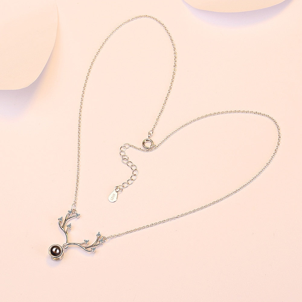 Women's Antlers Crystal Pendants And Necklaces 925 Stamp Silver Color Wedding Anniversary Jewelry  GaaBou Jewellery