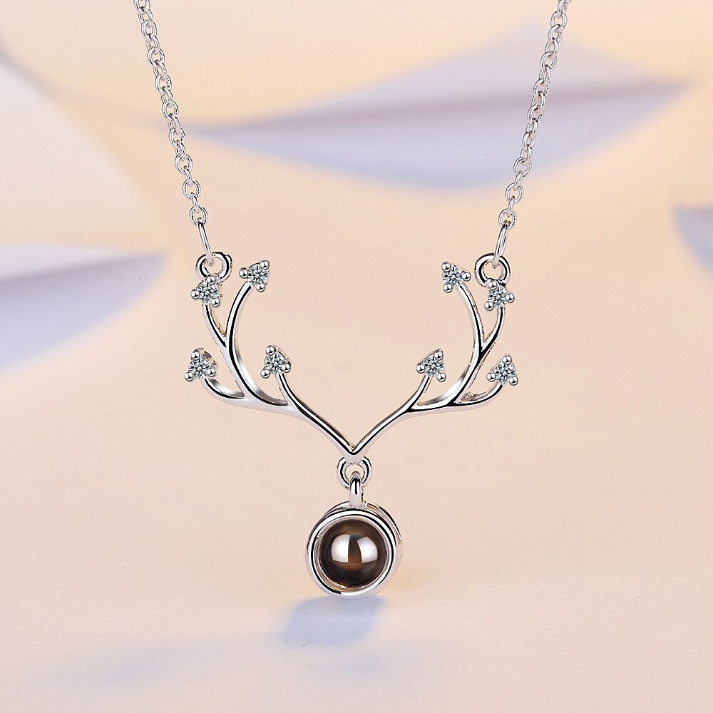 Women's Antlers Crystal Pendants And Necklaces 925 Stamp Silver Color Wedding Anniversary Jewelry  GaaBou Jewellery