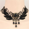 Women's Black Rose Teardrop Bead Pendant Lace Choker Lolita Collar Necklace