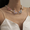 Women's Butterfly Cuban Chain Necklace Gold Silver Color Hip Hop Jewelry Necklace Bracelet Set