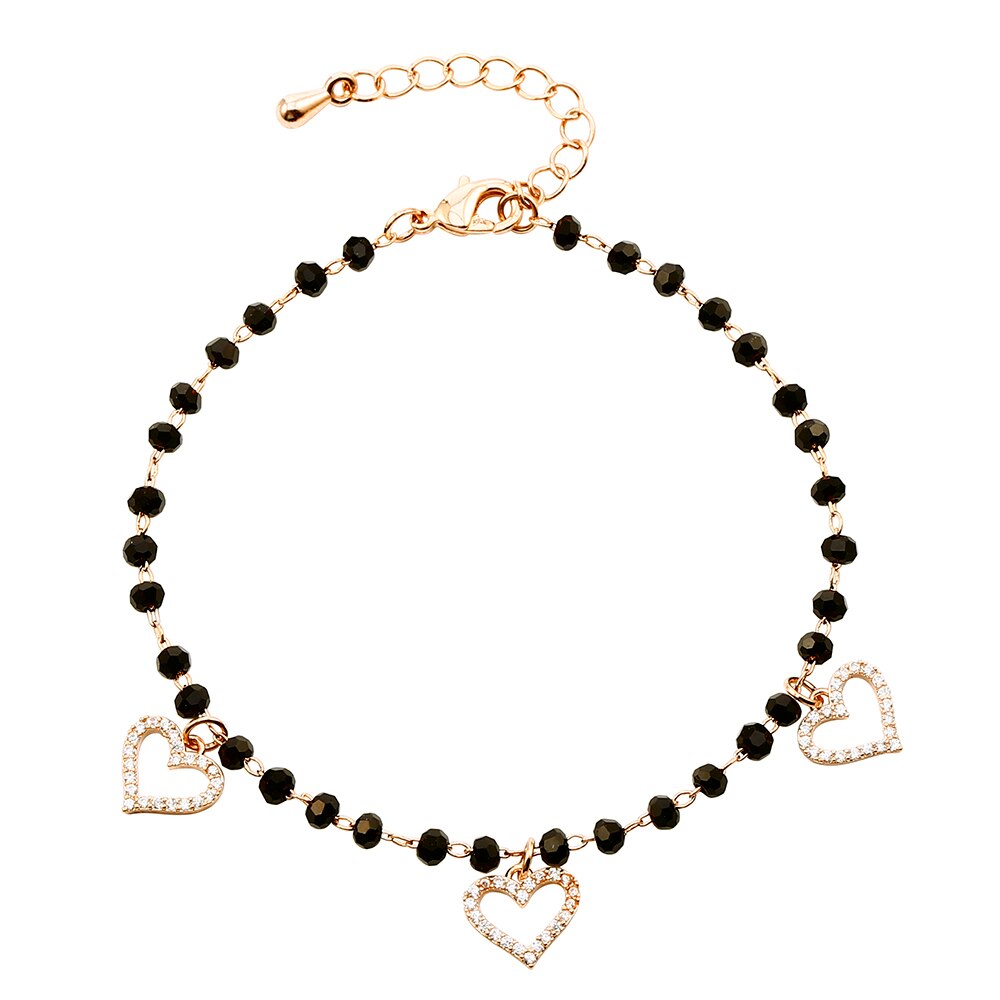 Women's CZ Crystal Heart Charm Bracelets Bangle Jewelry Gift Gold Color Link Chain Black Beades Bracelet pulseras mujer
