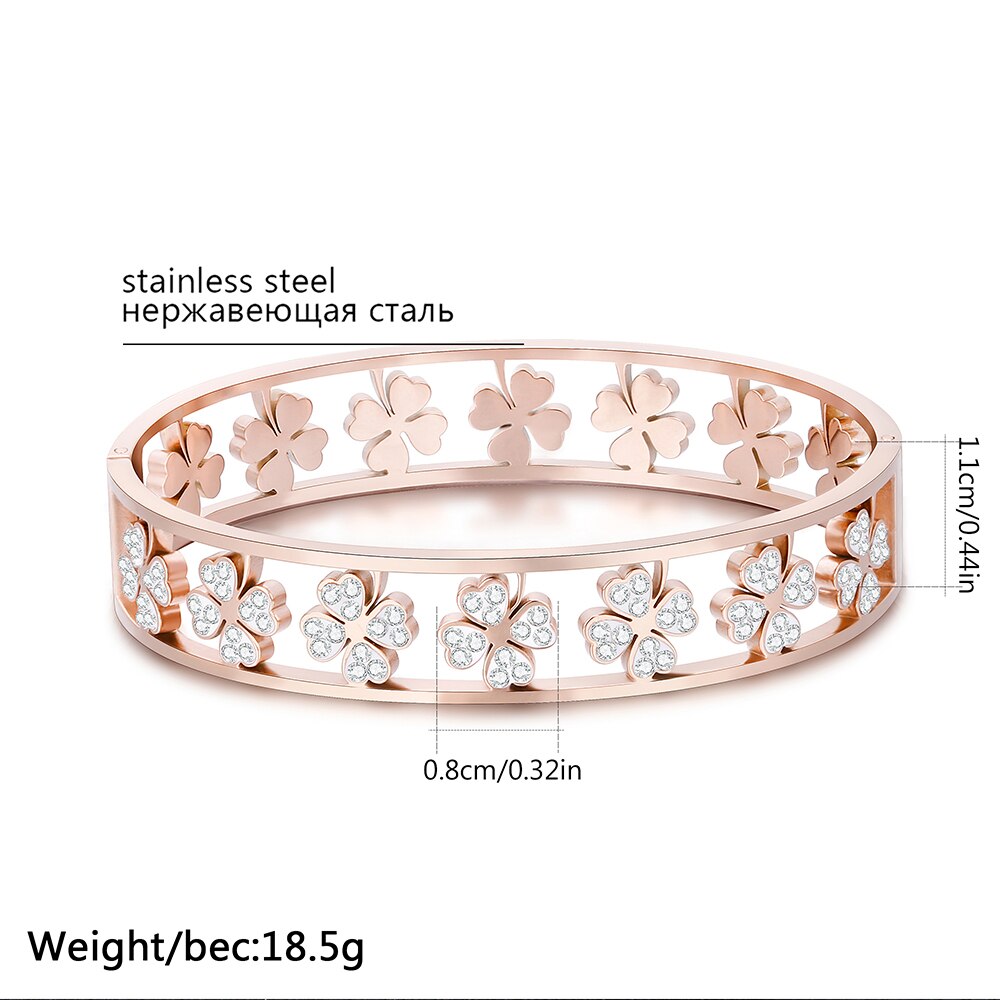 Women's Crystal Four Leaf Clover Bracelet Party Bangle Classic Gold Silver Color Stainless Steel Bracelet Wedding Gifts Jewelry