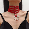 Women's Dark Black Punk Gothic Wind Sexy Rivet Alternative Metal Slave PU Leather Collar Round Necklace Bdsm Body Harness