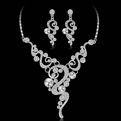 Women's Fashion Bridesmaid Crystal Necklace Earrings Set For Women 2 Pieces Wedding Bridal Jewelry Sets