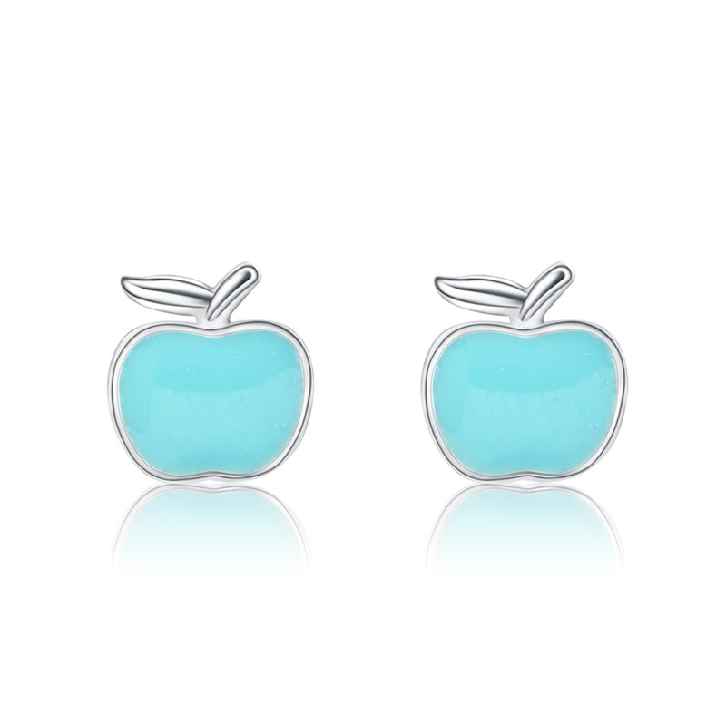 Women's Fashion Lovely Cute Red Enamel Apple Stud Earrings Female 925 Sterling Silver Earrings for Children Girls Jewelry Gift