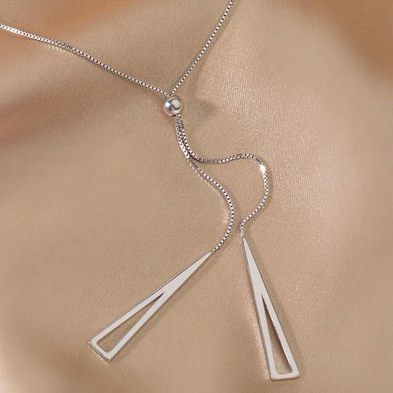 Women's Silver Color Choker Necklace Creative Geometric Triangle Pendant Adjustable Clavicle Chain Neck Jewelry Gift