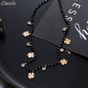Women's Four Clover Chokers Neckalce Stainless Steel Pendant Black Beads Crystal Chain Necklaces Jewelry Elegant Collier femme