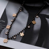 Women's Four Clover Chokers Neckalce Stainless Steel Pendant Black Beads Crystal Chain Necklaces Jewelry Elegant Collier femme