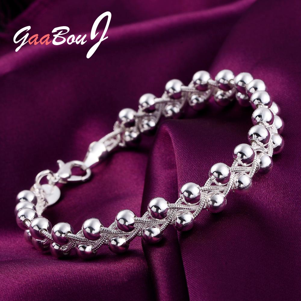 Women's Hand Bracelets Bead Bracelet 925 Stamp Chain Bangles Vintage Wedding Jewelry Gift Female Accessories GaaBou Christmas