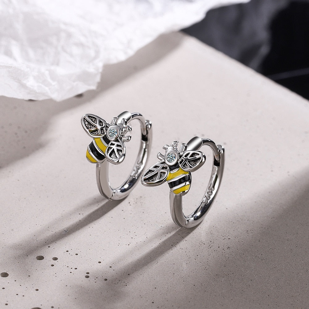 Women's Honeybee Ring Earrings 925 Stamp Silver Color Piercing Ear Party Jewelry 2022 Trend Accessories Christmas