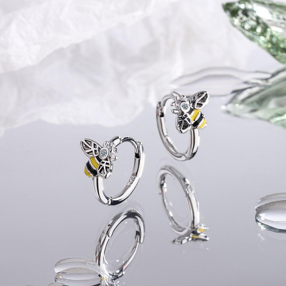 Women's Honeybee Ring Earrings 925 Stamp Silver Color Piercing Ear Party Jewelry 2022 Trend Accessories Christmas