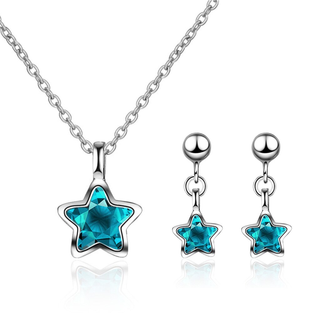 Women's Jewellery Set Star Hanging Earrings Necklaces 925 Stamp Silver Color Crystal Elegant Party Girl Gift