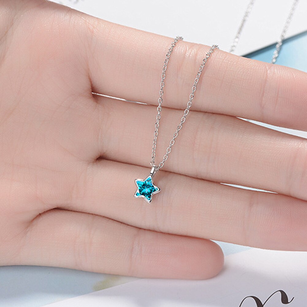 Women's Jewellery Set Star Hanging Earrings Necklaces 925 Stamp Silver Color Crystal Elegant Party Girl Gift