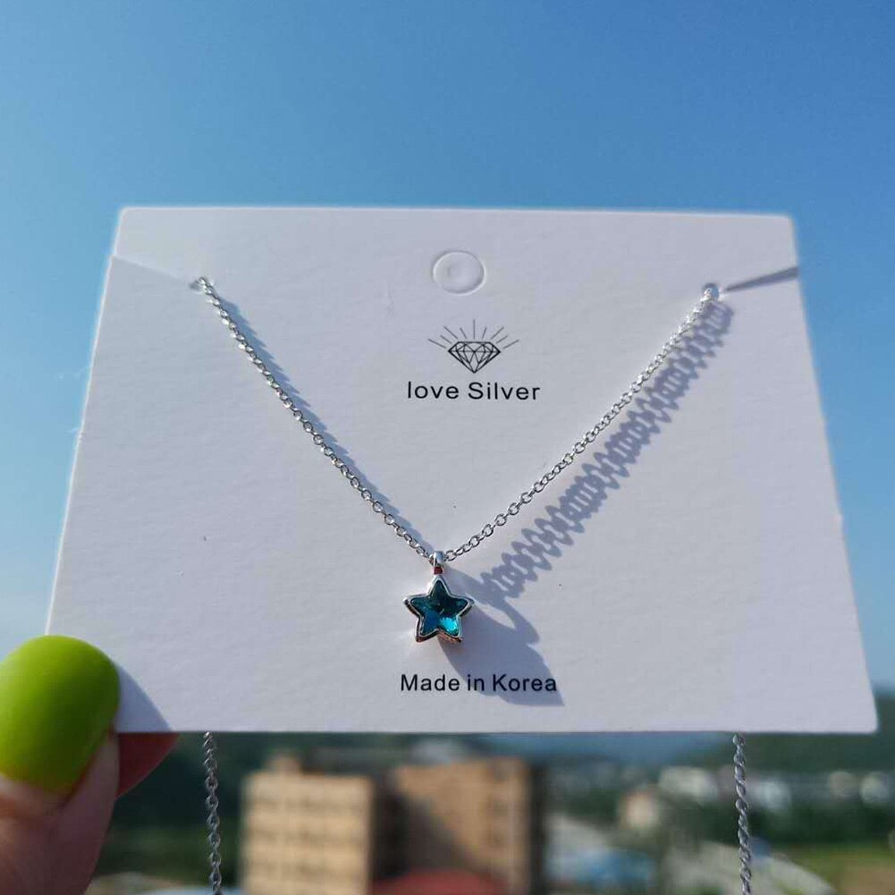 Women's Jewellery Set Star Hanging Earrings Necklaces 925 Stamp Silver Color Crystal Elegant Party Girl Gift