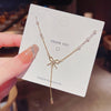 Women's Jewelry Stainless Steel Chain Necklace Gold Bow Long Chain Tassel Choker Necklace Exquisite Clavicle Chain