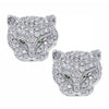 Women's  Crystal Cheetah Shaped Stud Earrings Vintage Silver Wedding Jewelry White Zircon Women's Earrings
