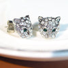 Women's  Crystal Cheetah Shaped Stud Earrings Vintage Silver Wedding Jewelry White Zircon Women's Earrings