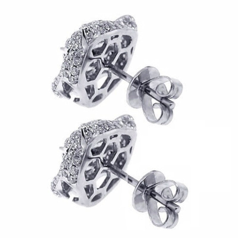 Women's  Crystal Cheetah Shaped Stud Earrings Vintage Silver Wedding Jewelry White Zircon Women's Earrings