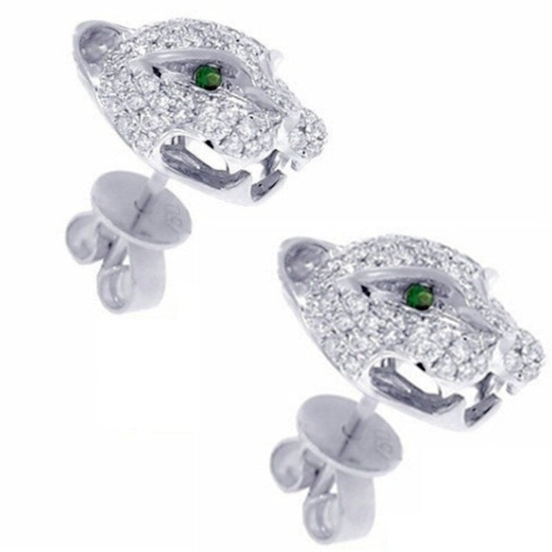Women's  Crystal Cheetah Shaped Stud Earrings Vintage Silver Wedding Jewelry White Zircon Women's Earrings