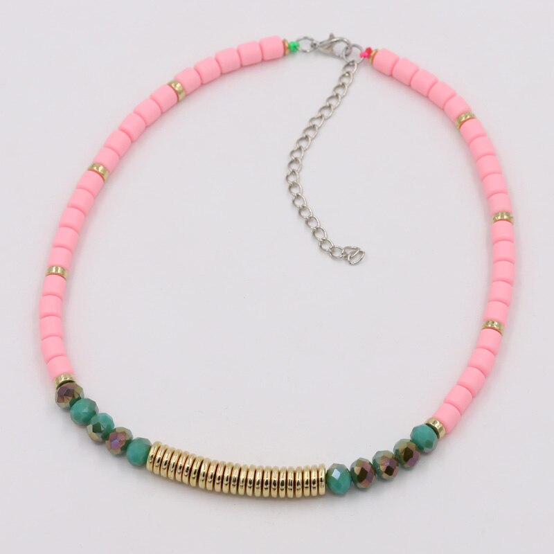 Women's Necklace 2021 Fall/Winter Jewelry Multicolor Stitching Polymer Clay Bead Strand Necklaces Collar Accessories