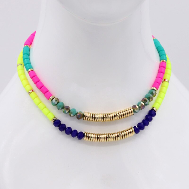 Women's Necklace 2021 Fall/Winter Jewelry Multicolor Stitching Polymer Clay Bead Strand Necklaces Collar Accessories