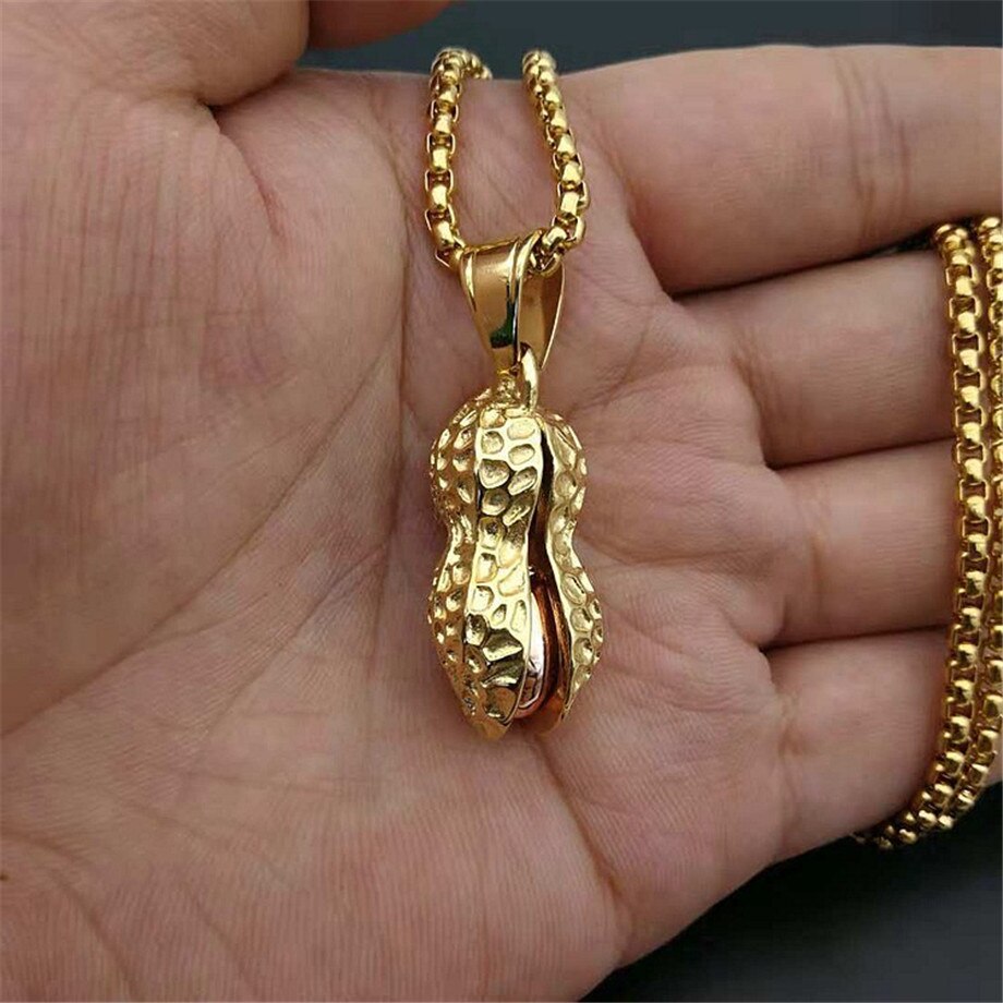 Women's Necklaces Peanut Design Pendants & Chains For Women Gold Color Stainless Steel Female Jewelry  Collier