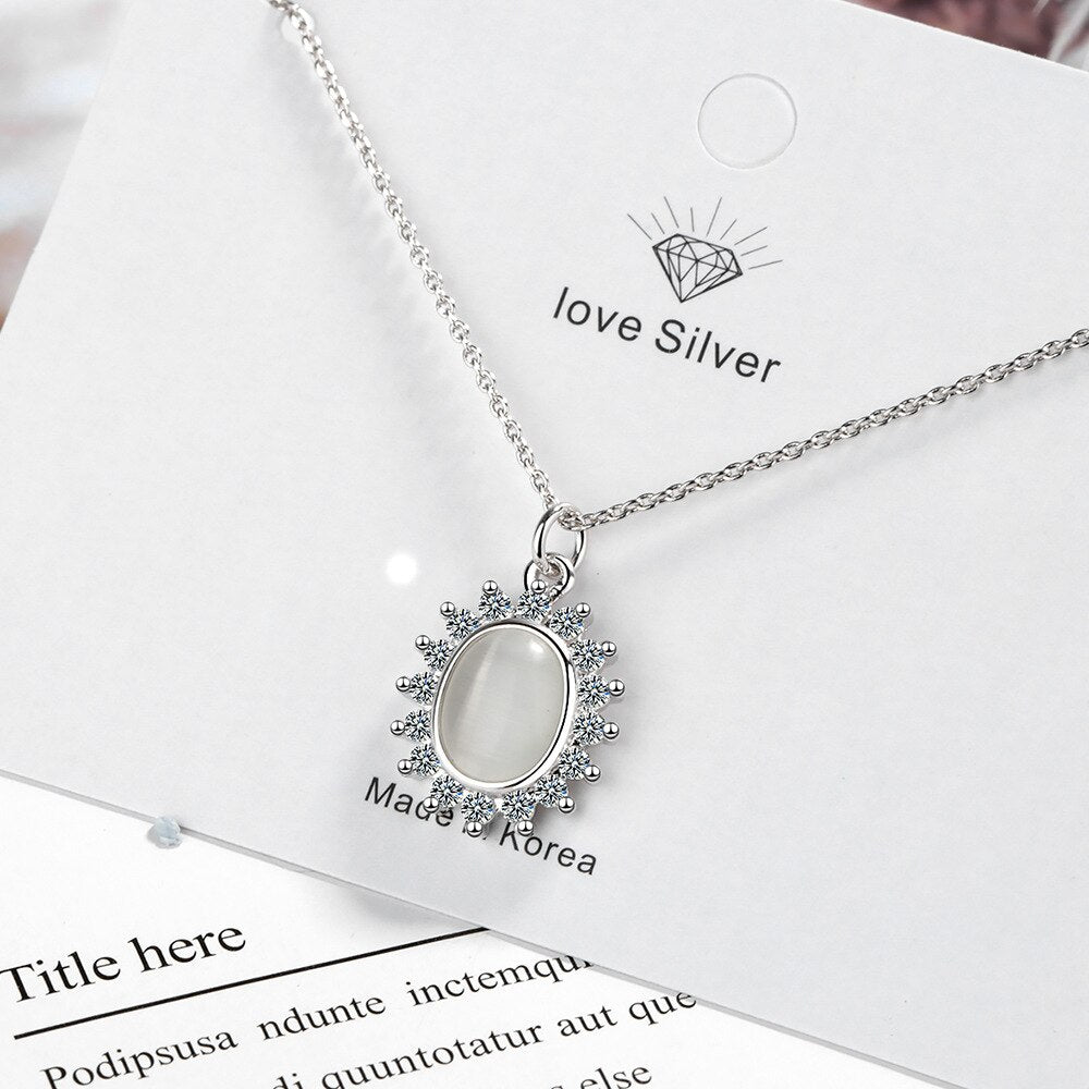 Women's Opal Flower Pendants And Necklaces 925 Stamp Silver Color Female Wedding Party Jewelry 2022 Gift
