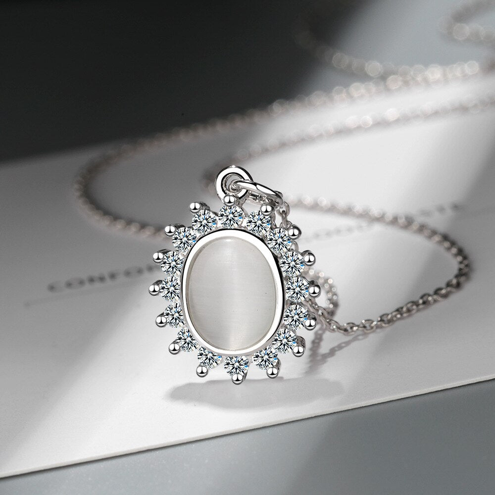 Women's Opal Flower Pendants And Necklaces 925 Stamp Silver Color Female Wedding Party Jewelry 2022 Gift