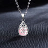 Women's Retro Flowers Hollow Carved Inlaid Droplet Opal Pendant Clavicle Chain Necklace Jewelry Gifts NL0228