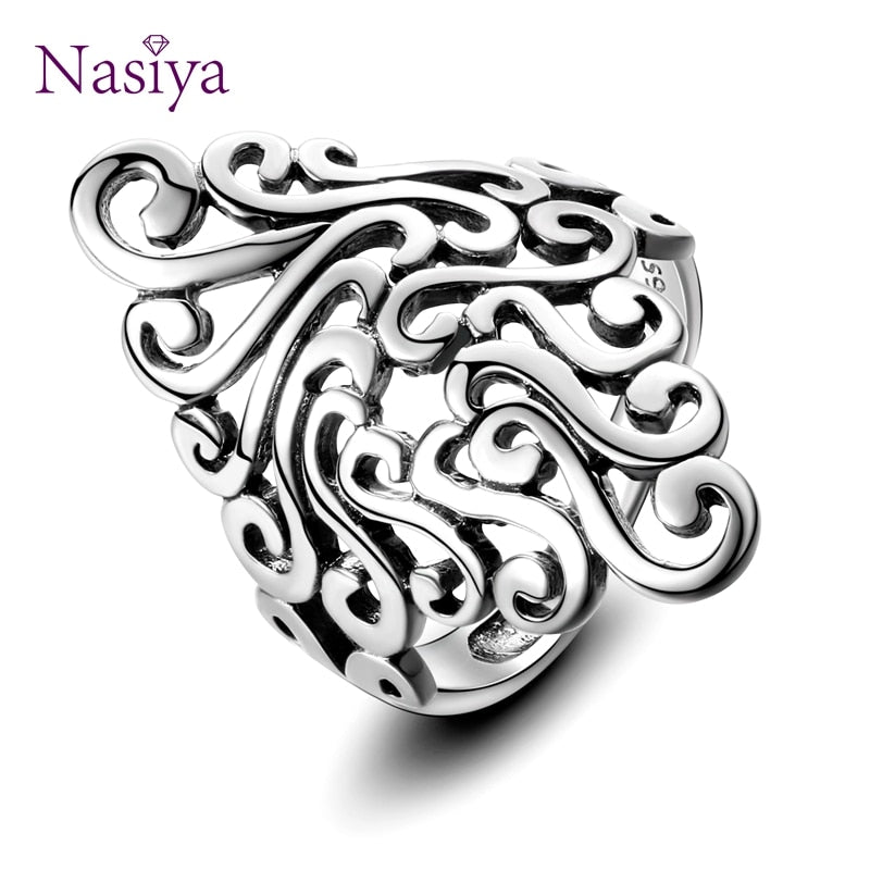 Women's Rings 925 Sterling Silver Fashion Women's Vintage Hollow Geometric Rings Bohemian Style Gift Party