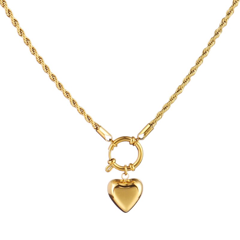 Women’s Stainless Steel Necklace Twist Chain Pearl necklace Hollow Lock Heart Pendant Necklaces For Women Jewelry Necklaces