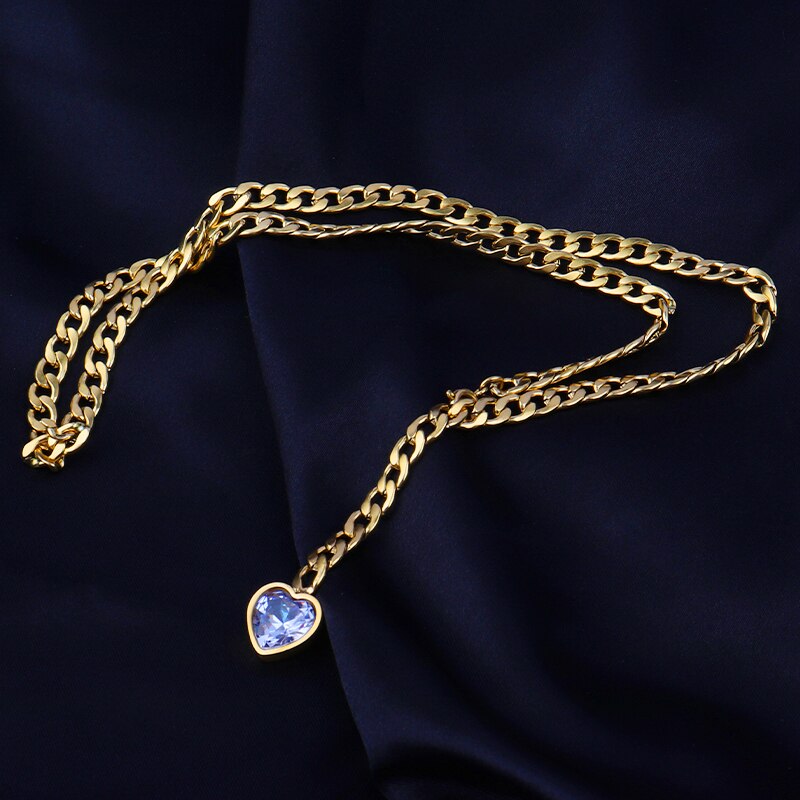 Women’s Stainless Steel Necklaces Heart Star Square Zircon Long Chain Necklaces Punk Gold Thick Chain Necklace For Women Jewelry
