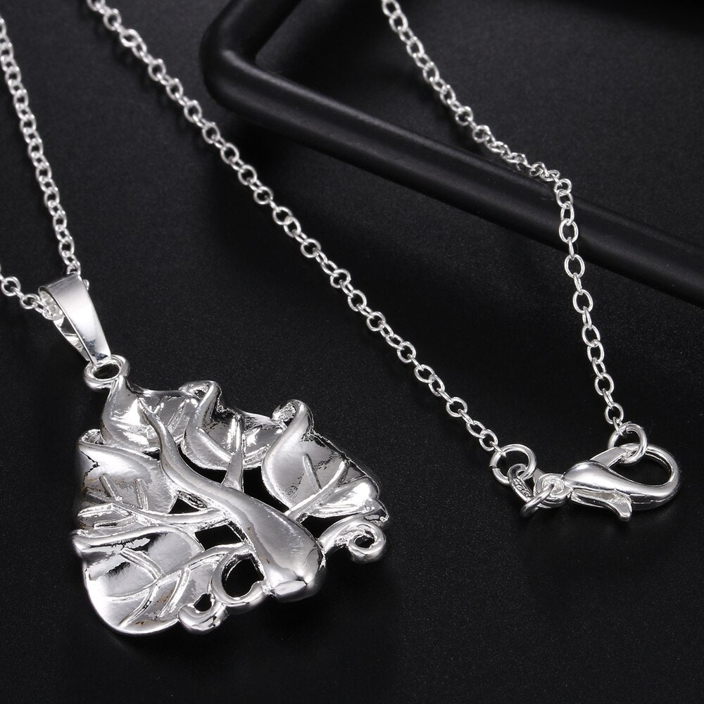 Women's Tree Leaf Pendants And Necklaces 925 Stamp Silver Color  Wedding Party Jewelry Gifts For Women GaaBou
