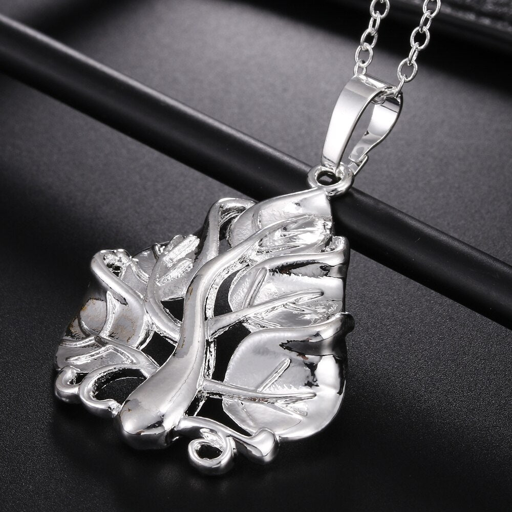 Women's Tree Leaf Pendants And Necklaces 925 Stamp Silver Color  Wedding Party Jewelry Gifts For Women GaaBou