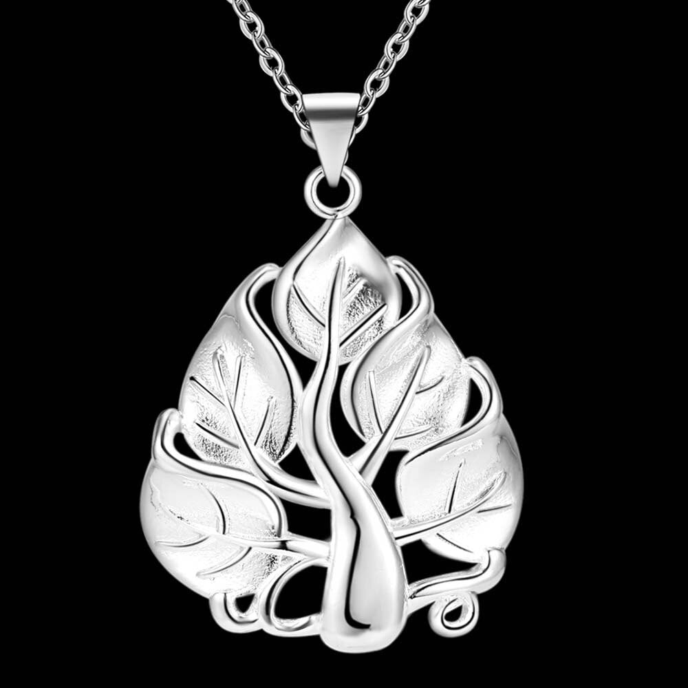Women's Tree Leaf Pendants And Necklaces 925 Stamp Silver Color  Wedding Party Jewelry Gifts For Women GaaBou