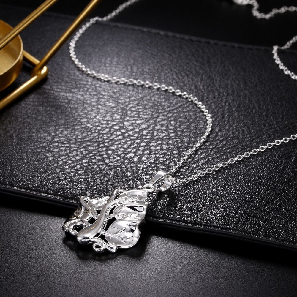 Women's Tree Leaf Pendants And Necklaces 925 Stamp Silver Color  Wedding Party Jewelry Gifts For Women GaaBou