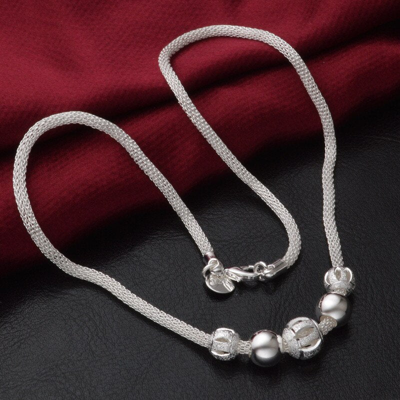 Women's Unique Retro Carved Beads Pendant Classic Mesh Weave Chain Necklace Jewelry NL0468