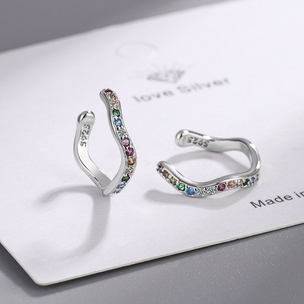 Women's Zircon Ear Cuff Earrings 925 Stamp Silver Color Colour Crystals Earring Wedding Party Jewelry 2022 Trend New