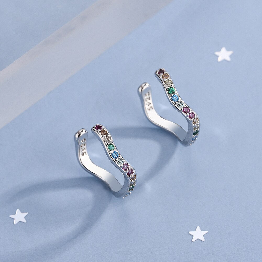 Women's Zircon Ear Cuff Earrings 925 Stamp Silver Color Colour Crystals Earring Wedding Party Jewelry 2022 Trend New