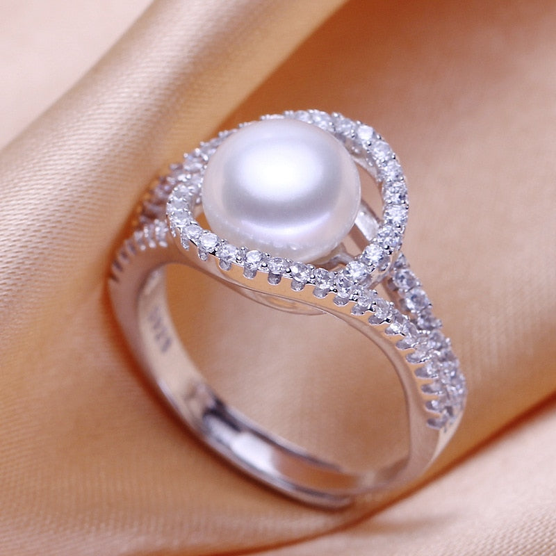 Women's jewelry ring pearl jewelry flower fashion 9-10mm oblate stainless steel aniline indian jewelry brand jewelry