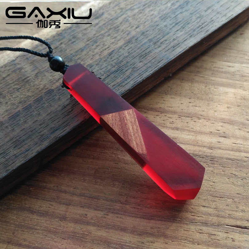 Wood Resin Necklace Women Men Handmade Vintage Resin Wood Statement Necklaces & Pendants Rope Wooden Necklace Male Jewelry Gifts
