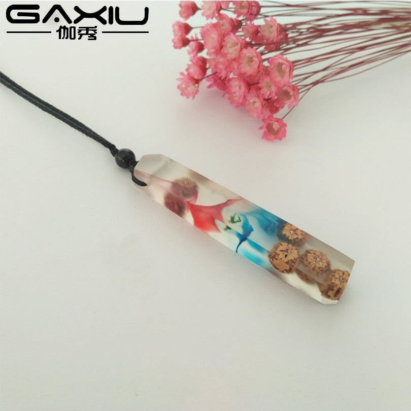 Wood Resin Necklace Women Men Handmade Vintage Resin Wood Statement Necklaces & Pendants Rope Wooden Necklace Male Jewelry Gifts