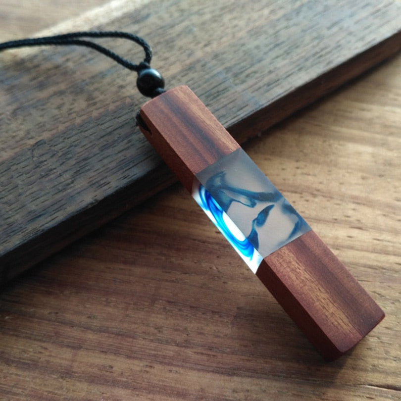Wood Resin Necklace Women Men Handmade Vintage Resin Wood Statement Necklaces & Pendants Rope Wooden Necklace Male Jewelry Gifts
