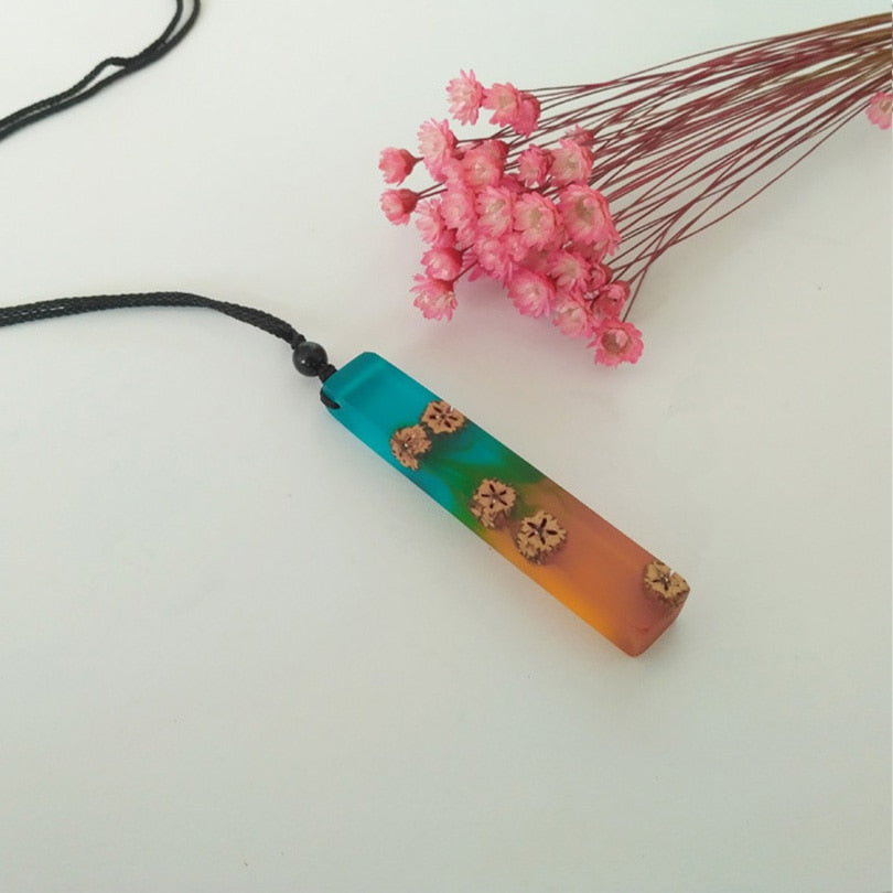 Wood Resin Necklace Women Men Handmade Vintage Resin Wood Statement Necklaces & Pendants Rope Wooden Necklace Male Jewelry Gifts