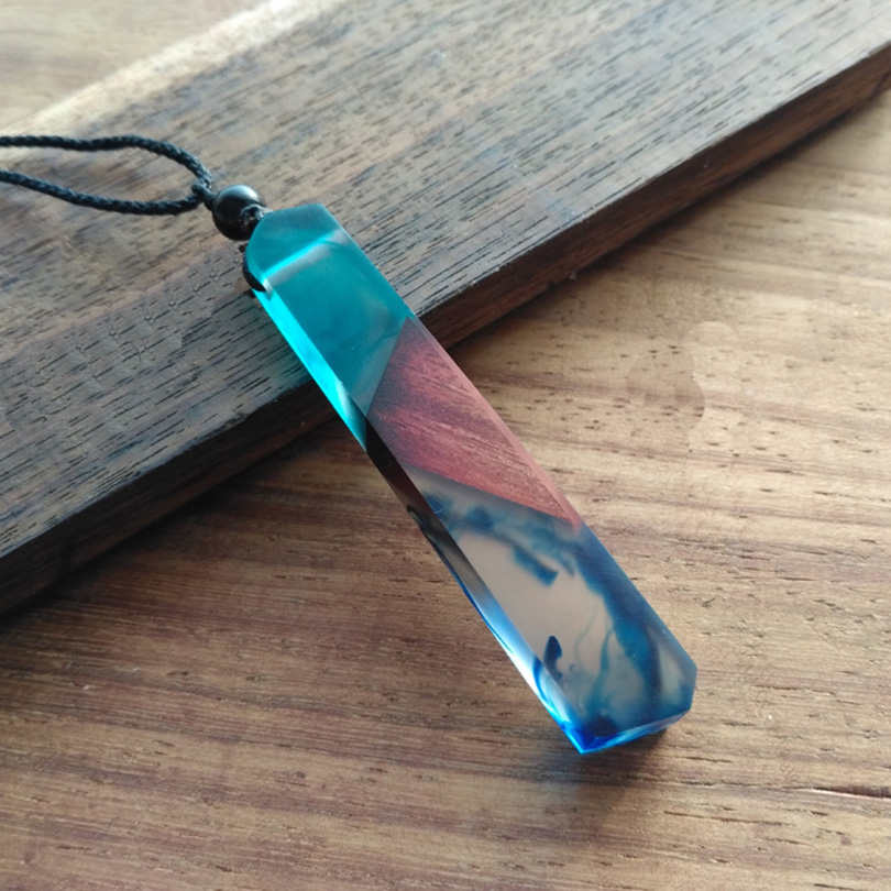 Wood Resin Necklace Women Men Handmade Vintage Resin Wood Statement Necklaces & Pendants Rope Wooden Necklace Male Jewelry Gifts