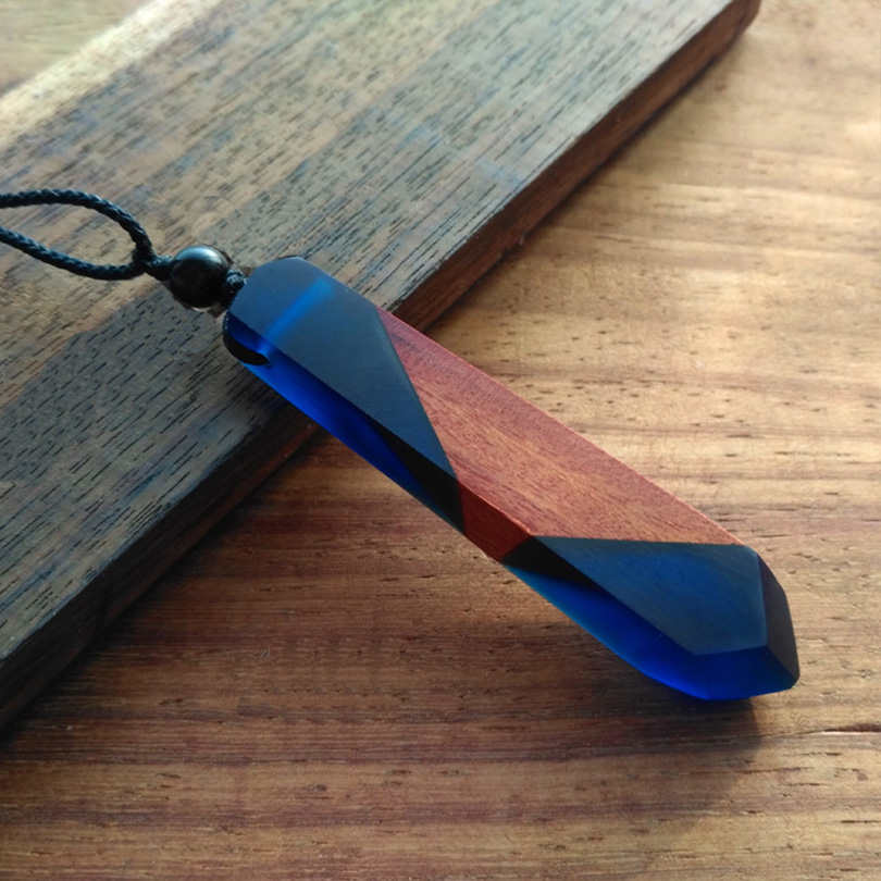 Wood Resin Necklace Women Men Handmade Vintage Resin Wood Statement Necklaces & Pendants Rope Wooden Necklace Male Jewelry Gifts