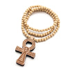 Wood Round Beads Handmade Elastic Africa Egyptian Ankh Engraved DIY Necklaces Vintage African Women Party Hiphop Rock Jewelry