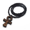Wood Round Beads Handmade Elastic Africa Egyptian Ankh Engraved DIY Necklaces Vintage African Women Party Hiphop Rock Jewelry