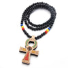 Wood Round Beads Handmade Elastic Africa Egyptian Ankh Engraved DIY Necklaces Vintage African Women Party Hiphop Rock Jewelry