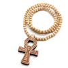 Wood Round Beads Handmade Elastic Africa Egyptian Ankh Engraved DIY Necklaces Vintage African Women Party Hiphop Rock Jewelry